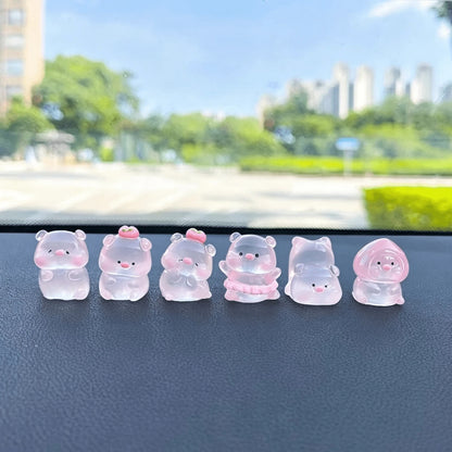 1/6/7/8pcs Cute Pig Car Decor, Adorable Cartoon Animal Resin Figurines, Stress Relief Healing Style, Dashboard, Rearview Mirror, Desktop Ornaments, Pink Women's Car Accessories, Garden Pot Decor, Holi