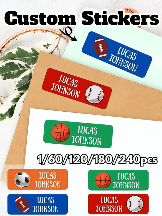 1/60/120/180/240PCS Back To School| Custom Name Stickers/Labels,Basketball/Soccer/Baseball/Bowling Supply,Sports Name Sticker,Pencils, Water Bottles