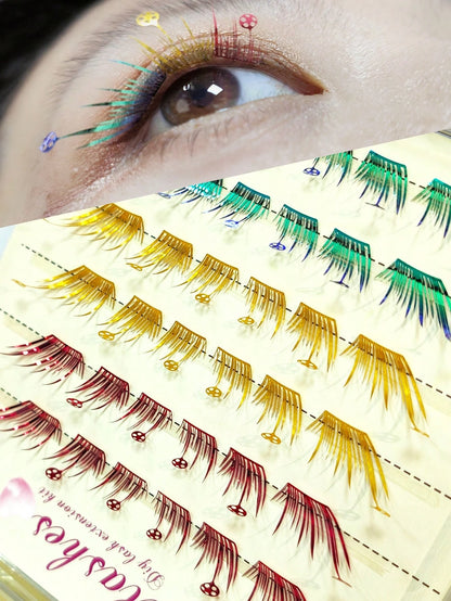 1 Box 6-Row 36pcs Segmented False Eyelashes, Exaggerated Colorful Stage Performance COSPLAY Football Theme Eyelashes, Football Cheerleading Support, Bar Game Watching, Festival Party, Laser Gradient S