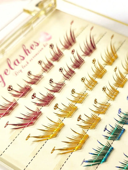 1 Box 6-Row 36pcs Segmented False Eyelashes, Exaggerated Colorful Stage Performance COSPLAY Football Theme Eyelashes, Football Cheerleading Support, Bar Game Watching, Festival Party, Laser Gradient S
