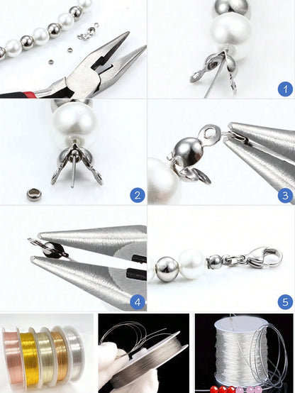 1 Box Gold & Silver Tone Jump Rings, Lobster Clasps, Tail Chains, Positioning Beads, Optional 1 Pliers, 1 Tweezers, 1 DIY Jewelry Making Materials Jump Rings