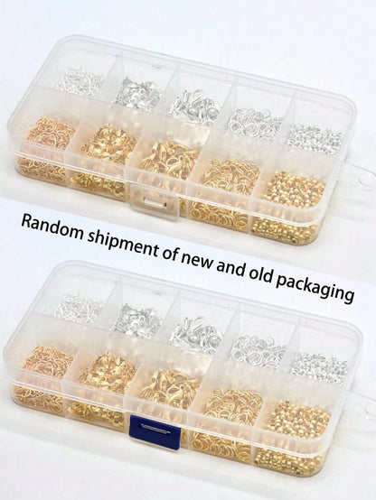 1 Box Gold & Silver Tone Jump Rings, Lobster Clasps, Tail Chains, Positioning Beads, Optional 1 Pliers, 1 Tweezers, 1 DIY Jewelry Making Materials Jump Rings