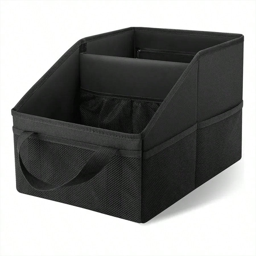 1 Car Storage Bag, Suitable For Front Seats And Floor- Durable Polyester Fabric With Multiple Compartments, Mesh Pockets, Handles, And Zippered Pockets Automatic Storage Space For Travel Essentials