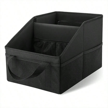 1 Car Storage Bag, Suitable For Front Seats And Floor- Durable Polyester Fabric With Multiple Compartments, Mesh Pockets, Handles, And Zippered Pockets Automatic Storage Space For Travel Essentials