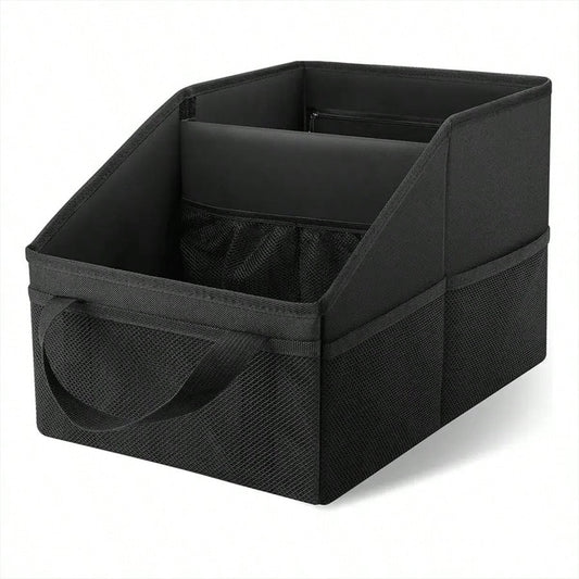 1 Car Storage Bag, Suitable For Front Seats And Floor- Durable Polyester Fabric With Multiple Compartments, Mesh Pockets, Handles, And Zippered Pockets Automatic Storage Space For Travel Essentials
