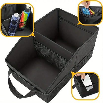 1 Car Storage Bag, Suitable For Front Seats And Floor- Durable Polyester Fabric With Multiple Compartments, Mesh Pockets, Handles, And Zippered Pockets Automatic Storage Space For Travel Essentials