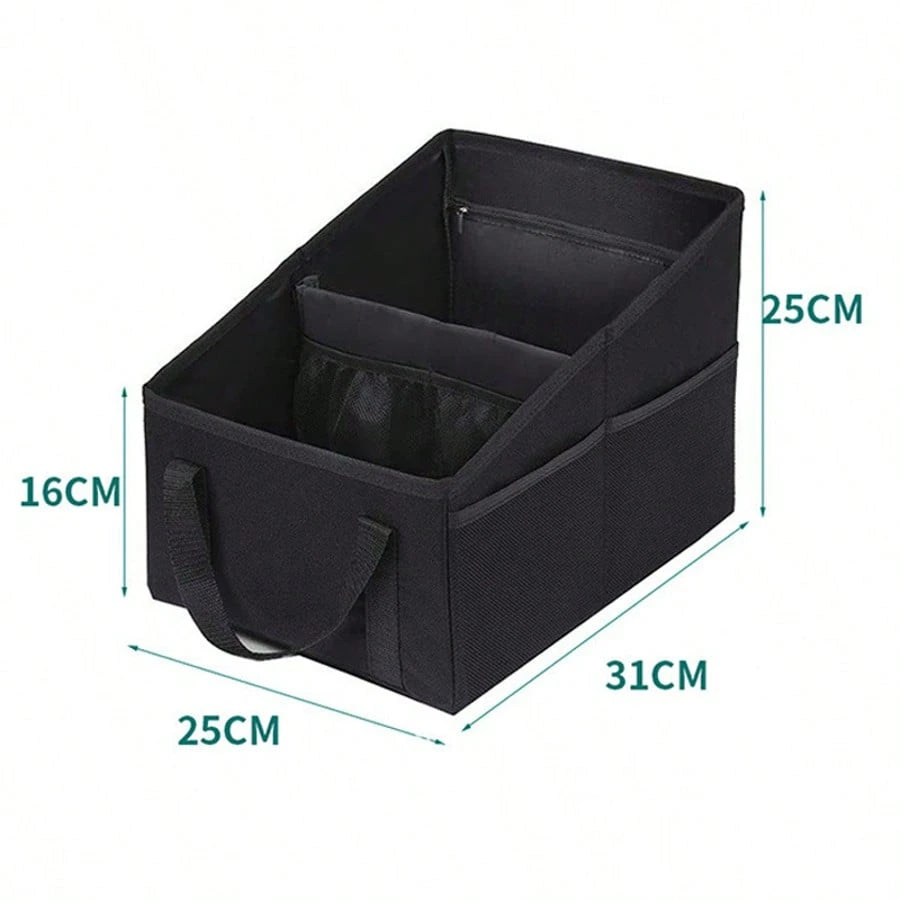 1 Car Storage Bag, Suitable For Front Seats And Floor- Durable Polyester Fabric With Multiple Compartments, Mesh Pockets, Handles, And Zippered Pockets Automatic Storage Space For Travel Essentials