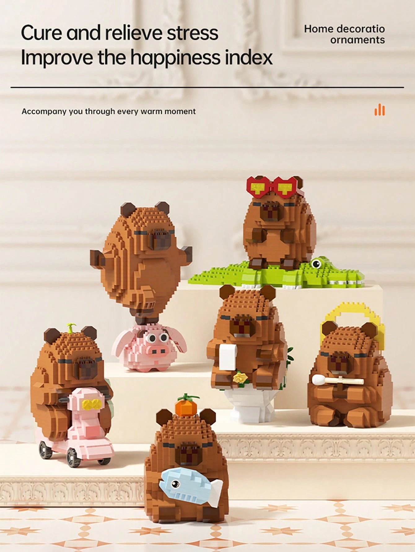 1 Cute Capybara Adult 14+ Building Blocks, 400+ Pcs, Birthday Gift, DIY Animal Series Building Blocks, Desktop Decoration, Pressure Relief, Stress Relief, Home Collection Decoration, Assembly Doll, Of