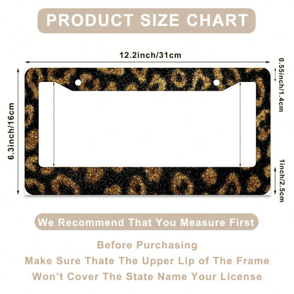 1 Leopard Print Gold Glitter License Plate Frame, Aluminum Alloy Car Decorative License Plate Cover- Rust-Proof, Noise-Reducing, Weather-Resistant Bracket, Suitable For US Standard Vehicles