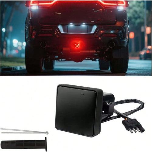 1 Pack Brake Red Light Trailer Hitch Cover Square Red Lens With 15 LED Brake Lights,12V Smoked Tail Lights Fits 2" Receiver, Tow Hitch Driving Brake Lamp Automotive Exterior Accessories With 4-Pin Ada