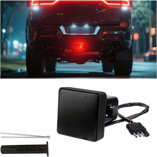1 Pack Brake Red Light Trailer Hitch Cover Square Red Lens With 15 LED Brake Lights,12V Smoked Tail Lights Fits 2" Receiver, Tow Hitch Driving Brake Lamp Automotive Exterior Accessories With 4-Pin Ada