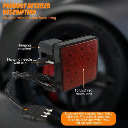 1 Pack Brake Red Light Trailer Hitch Cover Square Red Lens With 15 LED Brake Lights,12V Smoked Tail Lights Fits 2" Receiver, Tow Hitch Driving Brake Lamp Automotive Exterior Accessories With 4-Pin Ada
