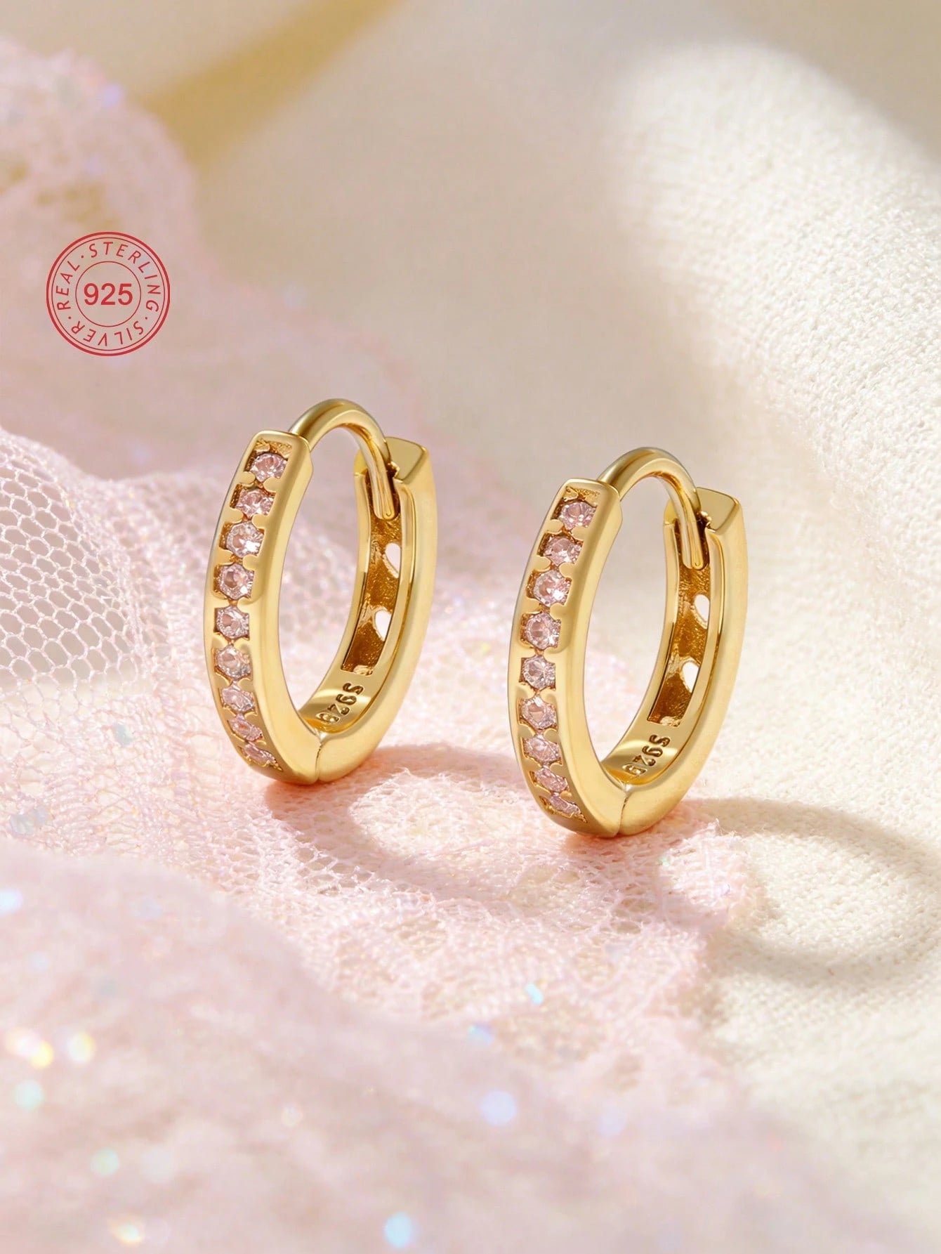 1 Pair 925 Sterling Silver Hypoallergenic Cubic Zirconia Hoop Earrings, Gift Box, Gift For Kids, Girls Earrings, Birthday Gift For Friends, Back To School Gift, Christmas Gift