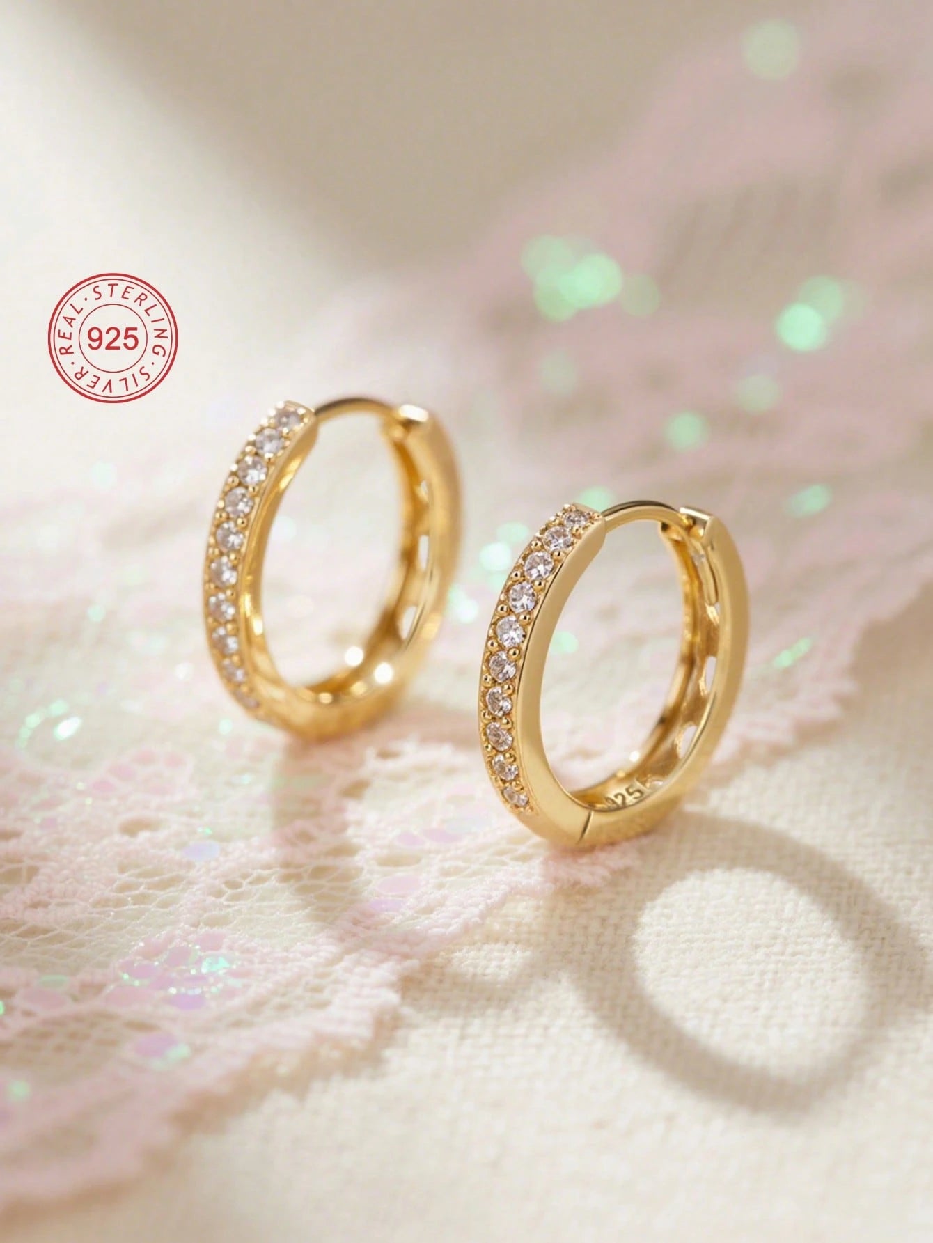 1 Pair 925 Sterling Silver Hypoallergenic Cubic Zirconia Hoop Earrings, Gift Box, Gift For Kids, Girls Earrings, Birthday Gift For Friends, Back To School Gift, Christmas Gift