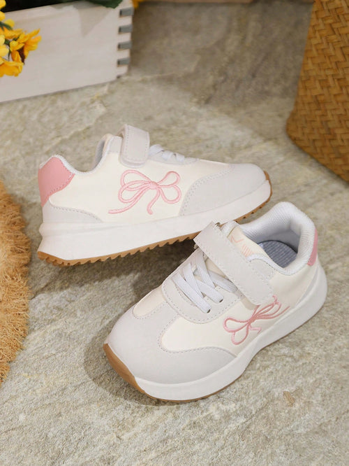 1 Pair New Kids Girls Cute Versatile Bowknot Chunky Sneakers, Casual Soft Sole White Shoes For Toddlers