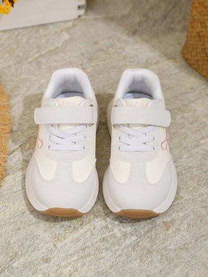 1 Pair New Kids Girls Cute Versatile Bowknot Chunky Sneakers, Casual Soft Sole White Shoes For Toddlers