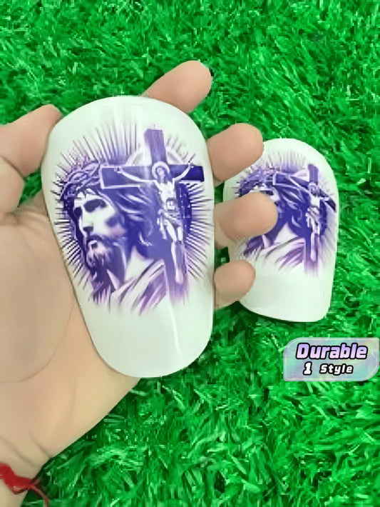 1 Pair Of 10 * 6cm Mini Football Shin Guards EVA Lining PBT Protective Training Version Jesus Football Shin Guards