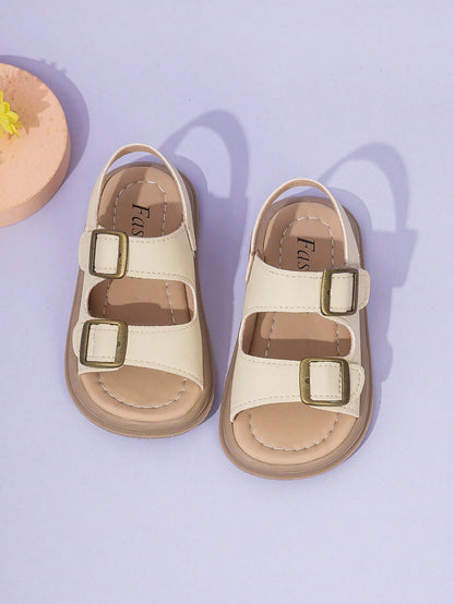 1 Pair Of Unisex Children Sandals With Double Hooks And Loops, PU Anti-Slip Sole, Open Toe, Low Cut Design And 2 Adjustable Straps With Heel For Sports And Beach, Suitable For Various Occasions In Sum