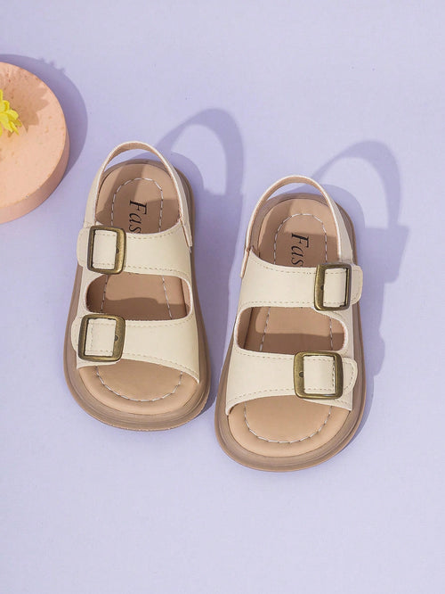 1 Pair Of Unisex Children Sandals With Double Hooks And Loops, PU Anti-Slip Sole, Open Toe, Low Cut Design And 2 Adjustable Straps With Heel For Sports And Beach, Suitable For Various Occasions In Sum