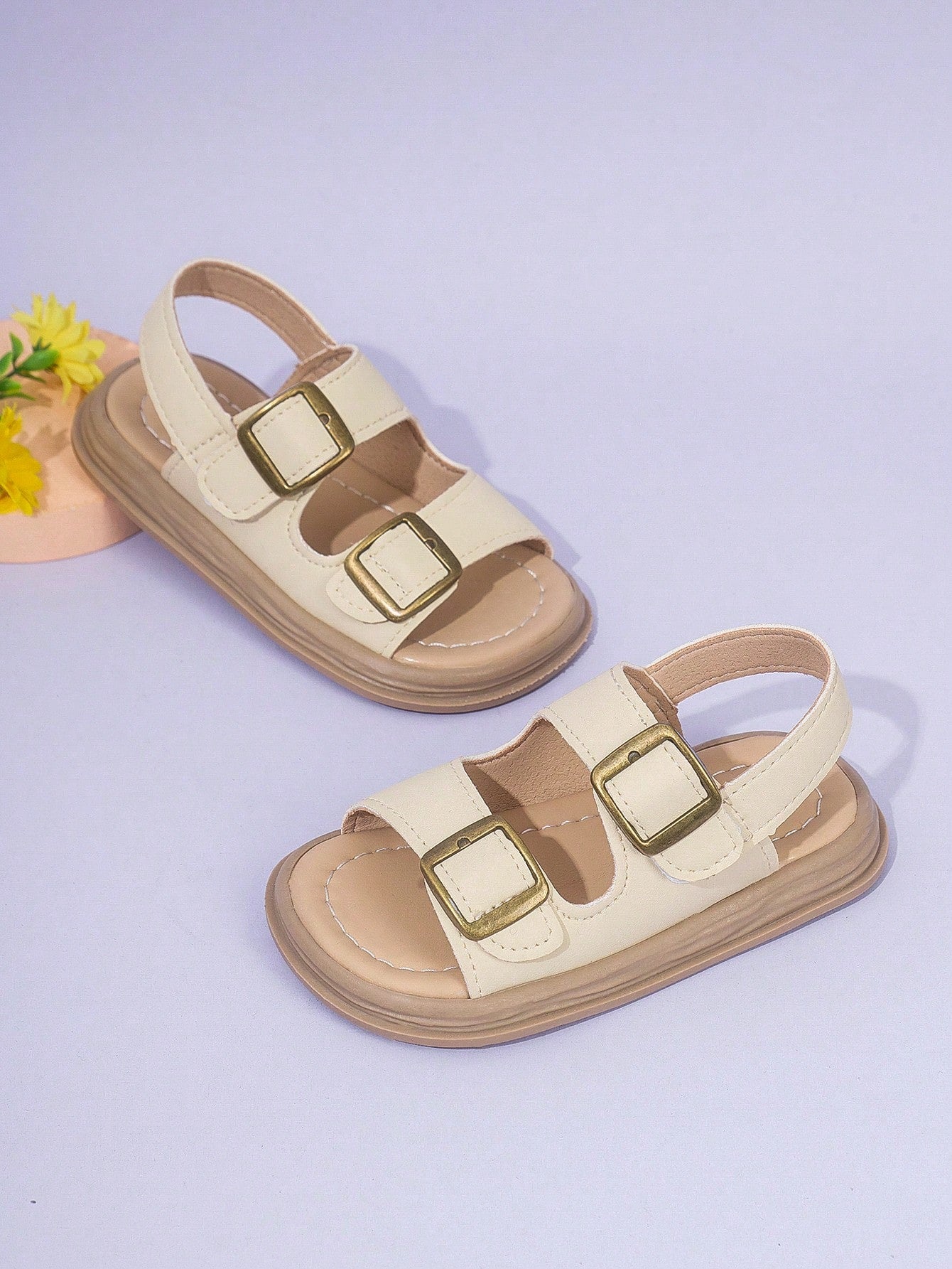 1 Pair Of Unisex Children Sandals With Double Hooks And Loops, PU Anti-Slip Sole, Open Toe, Low Cut Design And 2 Adjustable Straps With Heel For Sports And Beach, Suitable For Various Occasions In Sum