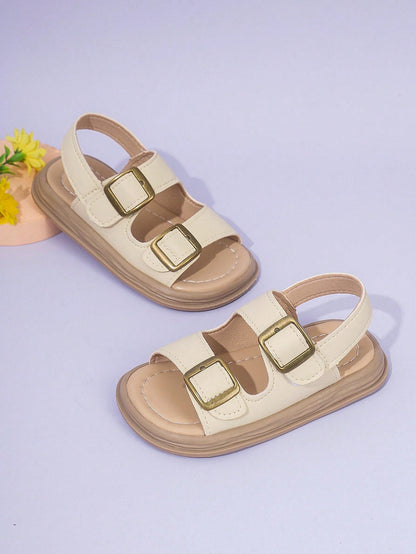 1 Pair Of Unisex Children Sandals With Double Hooks And Loops, PU Anti-Slip Sole, Open Toe, Low Cut Design And 2 Adjustable Straps With Heel For Sports And Beach, Suitable For Various Occasions In Sum