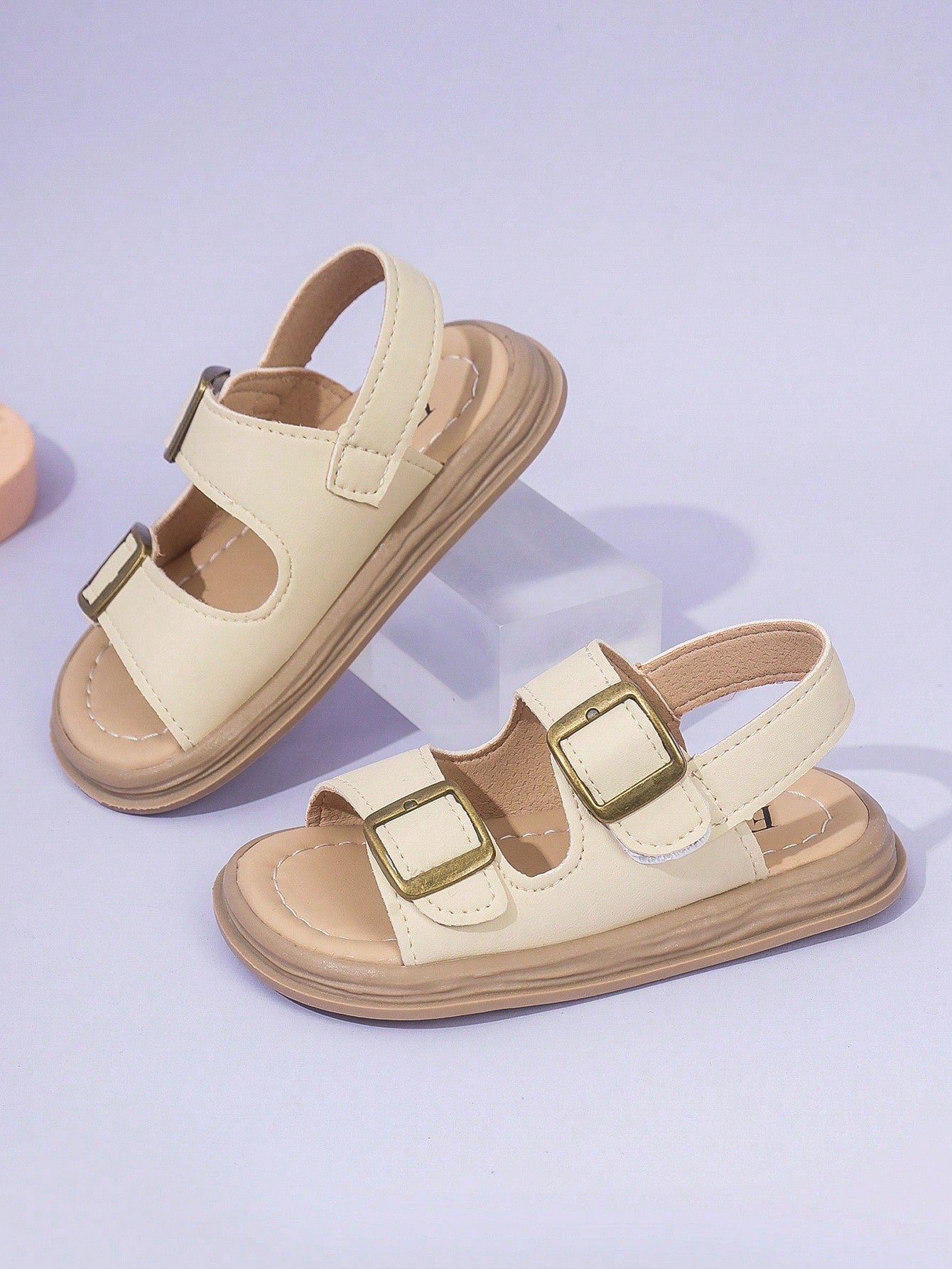 1 Pair Of Unisex Children Sandals With Double Hooks And Loops, PU Anti-Slip Sole, Open Toe, Low Cut Design And 2 Adjustable Straps With Heel For Sports And Beach, Suitable For Various Occasions In Sum