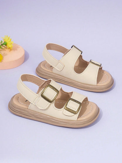 1 Pair Of Unisex Children Sandals With Double Hooks And Loops, PU Anti-Slip Sole, Open Toe, Low Cut Design And 2 Adjustable Straps With Heel For Sports And Beach, Suitable For Various Occasions In Sum