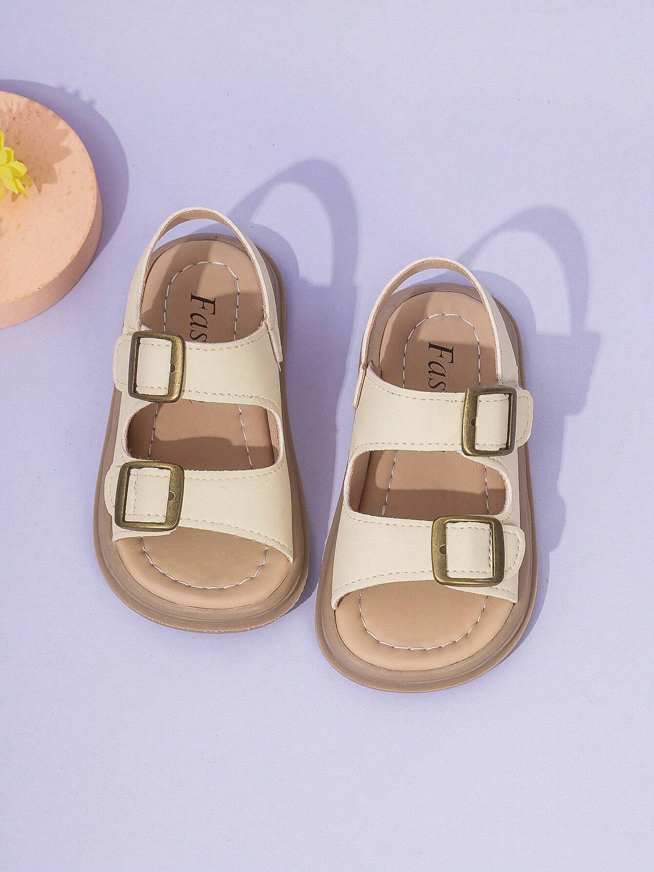 1 Pair Of Unisex Children Sandals With Double Hooks And Loops, PU Anti-Slip Sole, Open Toe, Low Cut Design And 2 Adjustable Straps With Heel For Sports And Beach, Suitable For Various Occasions In Sum