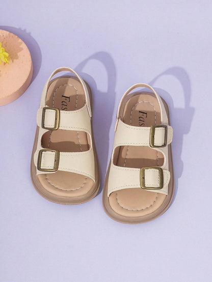 1 Pair Of Unisex Children Sandals With Double Hooks And Loops, PU Anti-Slip Sole, Open Toe, Low Cut Design And 2 Adjustable Straps With Heel For Sports And Beach, Suitable For Various Occasions In Sum