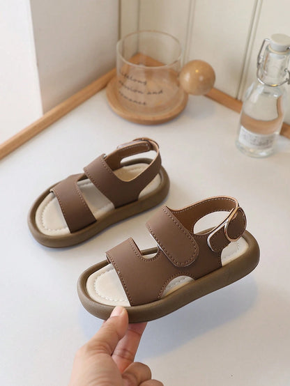 1 Pair Solid Color Baby Sandals, Boys & Girls Fashion Hook And Loop Closure Beach Sandals