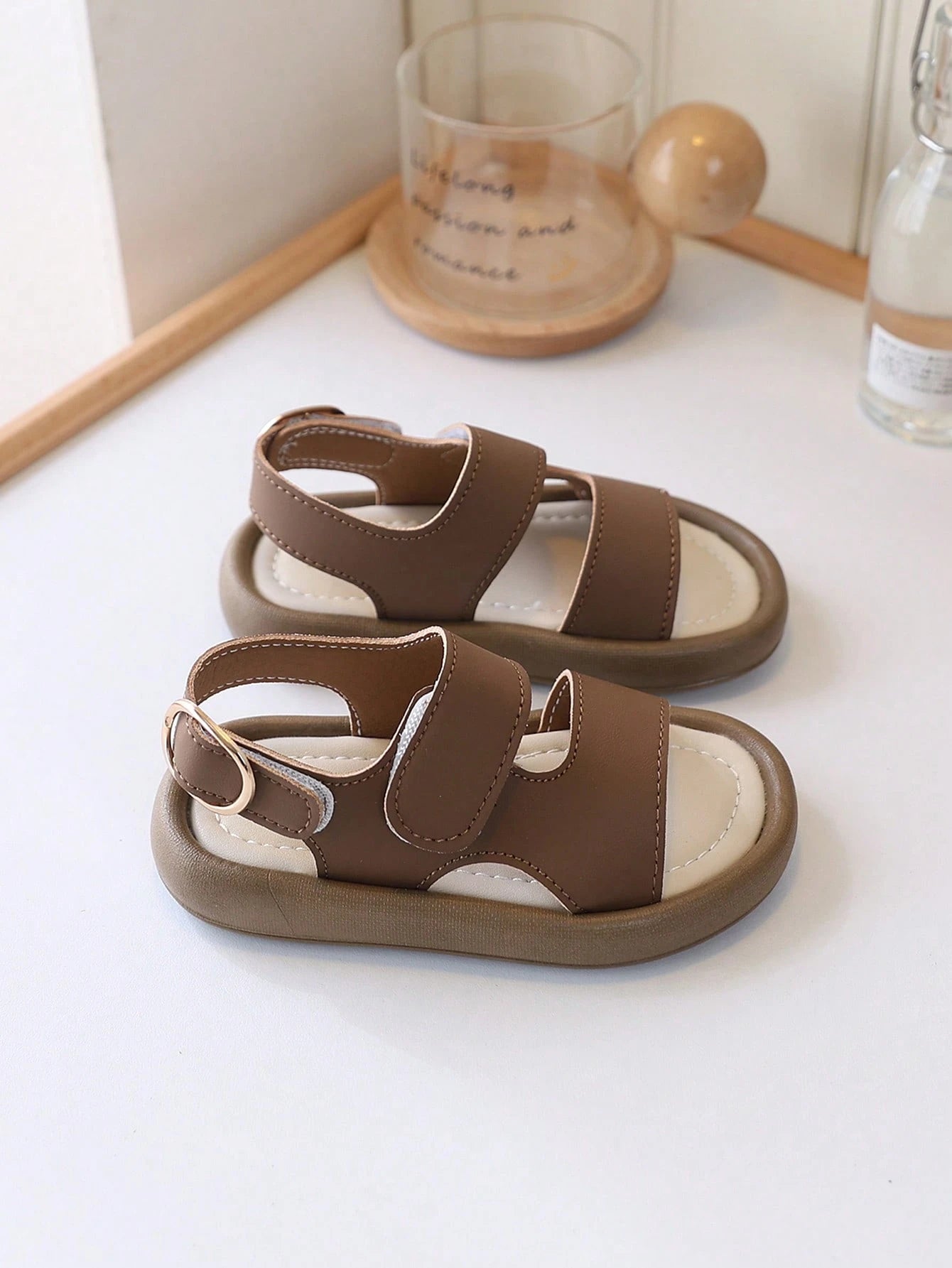 1 Pair Solid Color Baby Sandals, Boys & Girls Fashion Hook And Loop Closure Beach Sandals