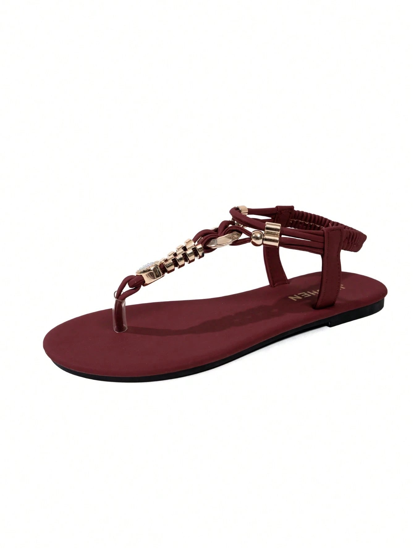 1 Pair Summer Casual Slip-On Beaded Sandals, Comfortable Flat Toe-Exposed Shoes For Teenagers