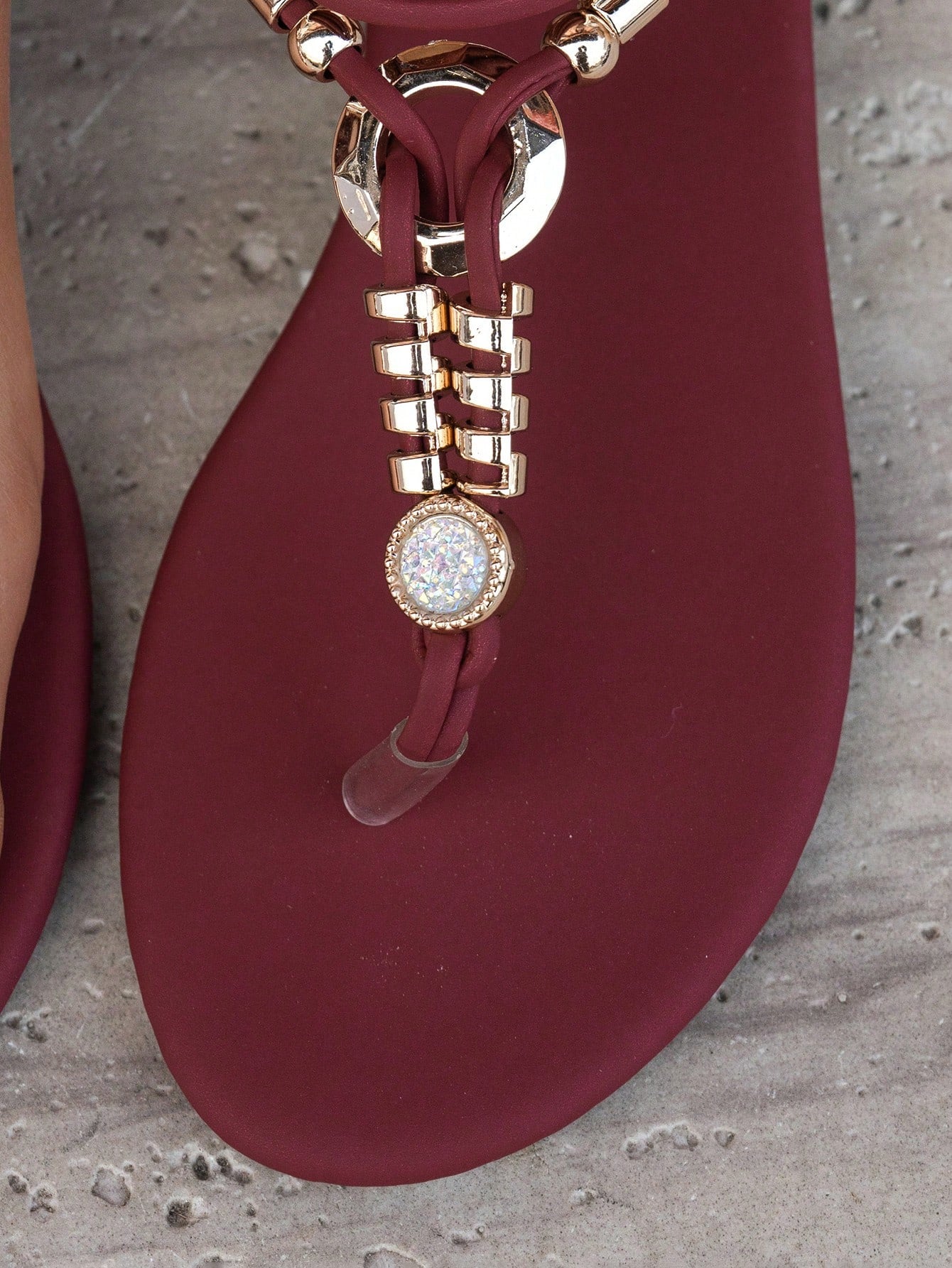 1 Pair Summer Casual Slip-On Beaded Sandals, Comfortable Flat Toe-Exposed Shoes For Teenagers