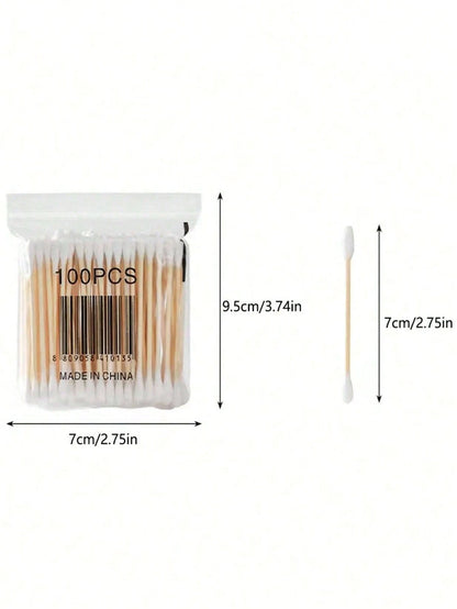 1 Pc Acrylic Qtip Holder With Bamboo Lid, Clear Small Swab Dispenser, Toothpick Storage Container, Bathroom Countertop Decorative Storage Organizer
