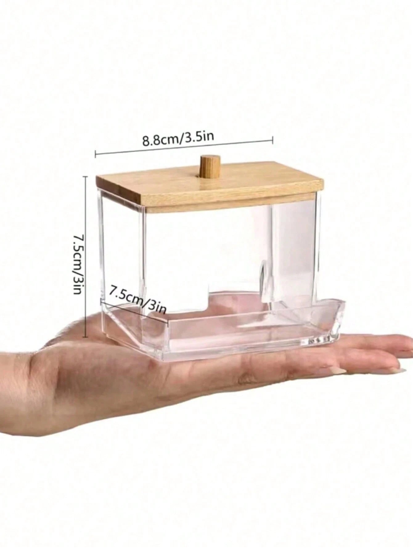 1 Pc Acrylic Qtip Holder With Bamboo Lid, Clear Small Swab Dispenser, Toothpick Storage Container, Bathroom Countertop Decorative Storage Organizer