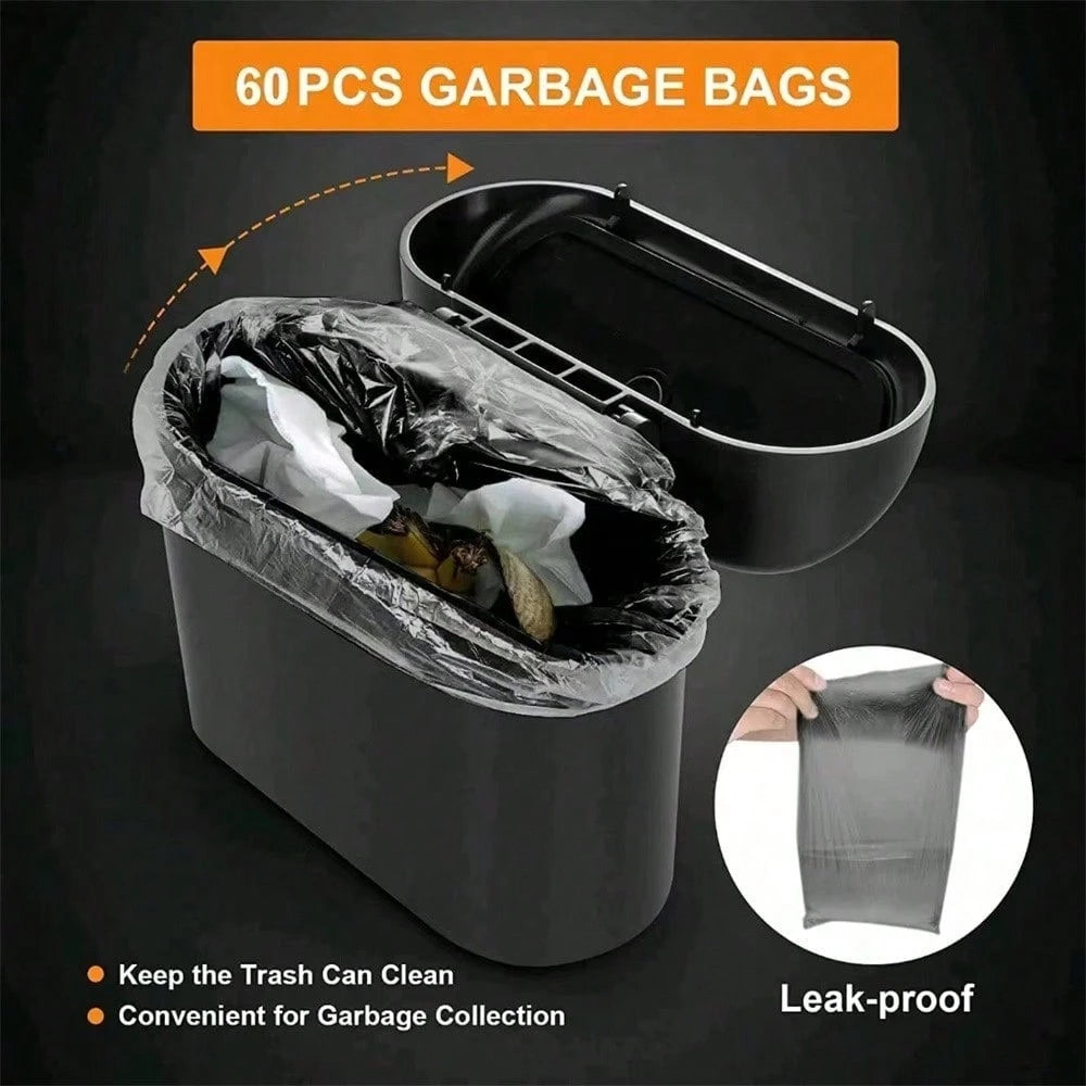 1 Pc Car Trash Can + 1 Roll (15 Sheets) Trash Bags + 2 Pcs Car Hooks, Mini Car Trash Can, Garbage Can Organizer Box, Suitable For Front/Rear Seats- Car, Office, Home Accessories. Mini Car Trash Can