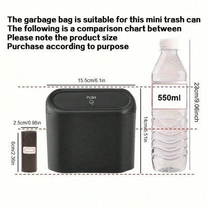 1 Pc Car Trash Can + 1 Roll (15 Sheets) Trash Bags + 2 Pcs Car Hooks, Mini Car Trash Can, Garbage Can Organizer Box, Suitable For Front/Rear Seats- Car, Office, Home Accessories. Mini Car Trash Can