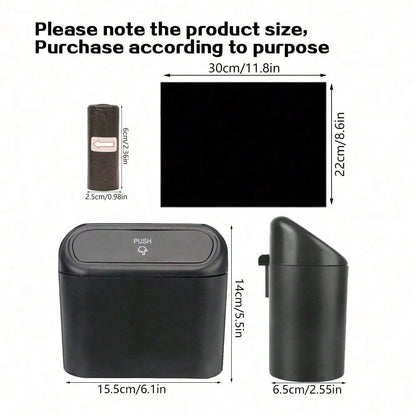 1 Pc Car Trash Can + 1 Roll (15 Sheets) Trash Bags + 2 Pcs Car Hooks, Mini Car Trash Can, Garbage Can Organizer Box, Suitable For Front/Rear Seats- Car, Office, Home Accessories. Mini Car Trash Can