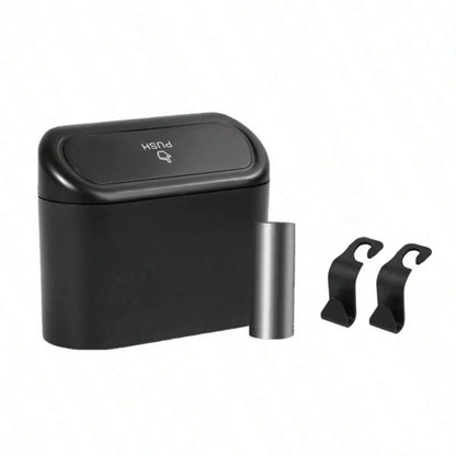 1 Pc Car Trash Can + 1 Roll (15 Sheets) Trash Bags + 2 Pcs Car Hooks, Mini Car Trash Can, Garbage Can Organizer Box, Suitable For Front/Rear Seats- Car, Office, Home Accessories. Mini Car Trash Can