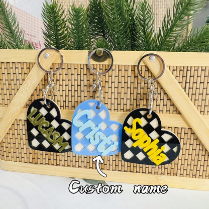 1 PC Checkered Backpack Tag, Backpack Name Keychain, 3D Name Keychain, Personalized Name Keychain, Backpack Name Tag, Diaper Bag Tag, DIY Customizable Name & Date Keychain, Unique Luggage Tag Keyring
