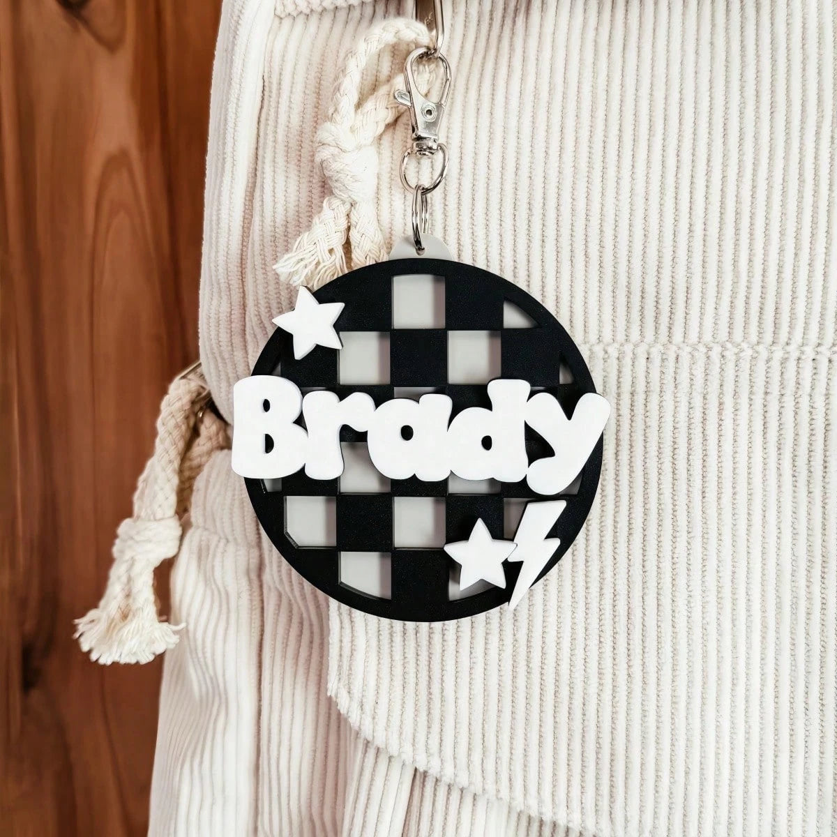 1 PC Checkered Backpack Tag, Backpack Name Keychain, 3D Name Keychain, Personalized Name Keychain, Backpack Name Tag, Diaper Bag Tag, DIY Customizable Name & Date Keychain, Unique Luggage Tag Keyring