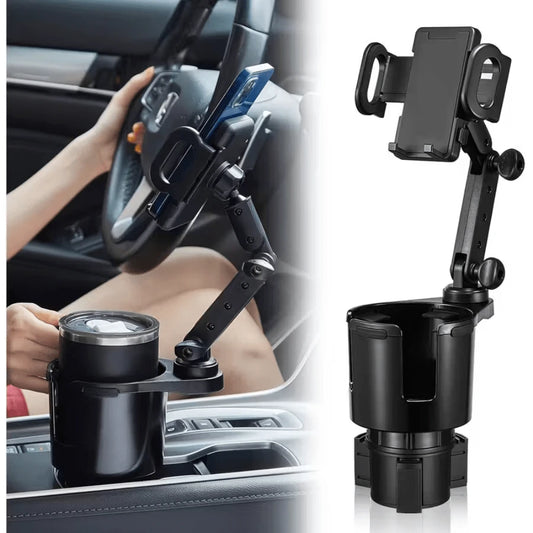 1 Piece 2 In 1 Car Cup Holder And Phone Holder, ABS Material, 360° Rotatable Long Arm, Waterproof, Compatible With All Smartphones, Adjustable, Round Design, Suitable For Vehicle Electronic Accessorie