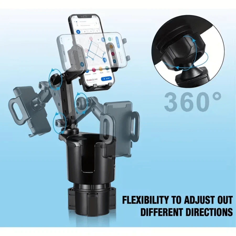 1 Piece 2 In 1 Car Cup Holder And Phone Holder, ABS Material, 360° Rotatable Long Arm, Waterproof, Compatible With All Smartphones, Adjustable, Round Design, Suitable For Vehicle Electronic Accessorie