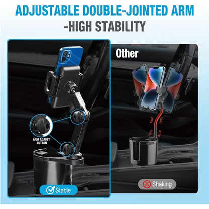 1 Piece 2 In 1 Car Cup Holder And Phone Holder, ABS Material, 360° Rotatable Long Arm, Waterproof, Compatible With All Smartphones, Adjustable, Round Design, Suitable For Vehicle Electronic Accessorie