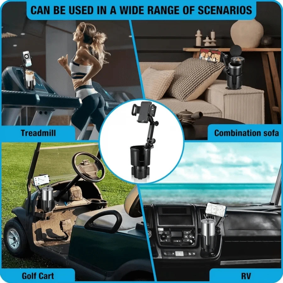 1 Piece 2 In 1 Car Cup Holder And Phone Holder, ABS Material, 360° Rotatable Long Arm, Waterproof, Compatible With All Smartphones, Adjustable, Round Design, Suitable For Vehicle Electronic Accessorie