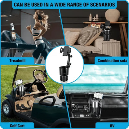 1 Piece 2 In 1 Car Cup Holder And Phone Holder, ABS Material, 360° Rotatable Long Arm, Waterproof, Compatible With All Smartphones, Adjustable, Round Design, Suitable For Vehicle Electronic Accessorie
