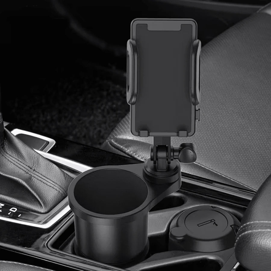 1 Piece 2 In 1 Car Cup Holder And Phone Holder, ABS Material, 360° Rotatable Long Arm, Waterproof, Compatible With All Smartphones, Adjustable, Round Design, Suitable For Vehicle Electronic Accessorie