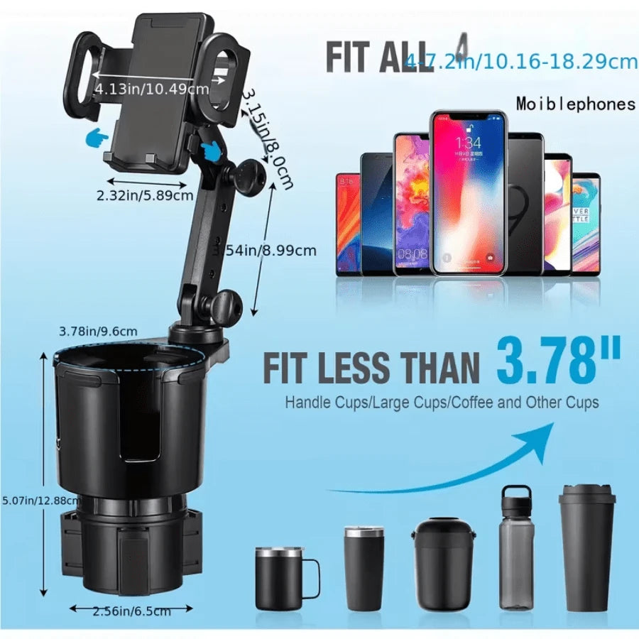 1 Piece 2 In 1 Car Cup Holder And Phone Holder, ABS Material, 360° Rotatable Long Arm, Waterproof, Compatible With All Smartphones, Adjustable, Round Design, Suitable For Vehicle Electronic Accessorie