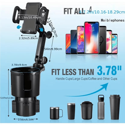 1 Piece 2 In 1 Car Cup Holder And Phone Holder, ABS Material, 360° Rotatable Long Arm, Waterproof, Compatible With All Smartphones, Adjustable, Round Design, Suitable For Vehicle Electronic Accessorie