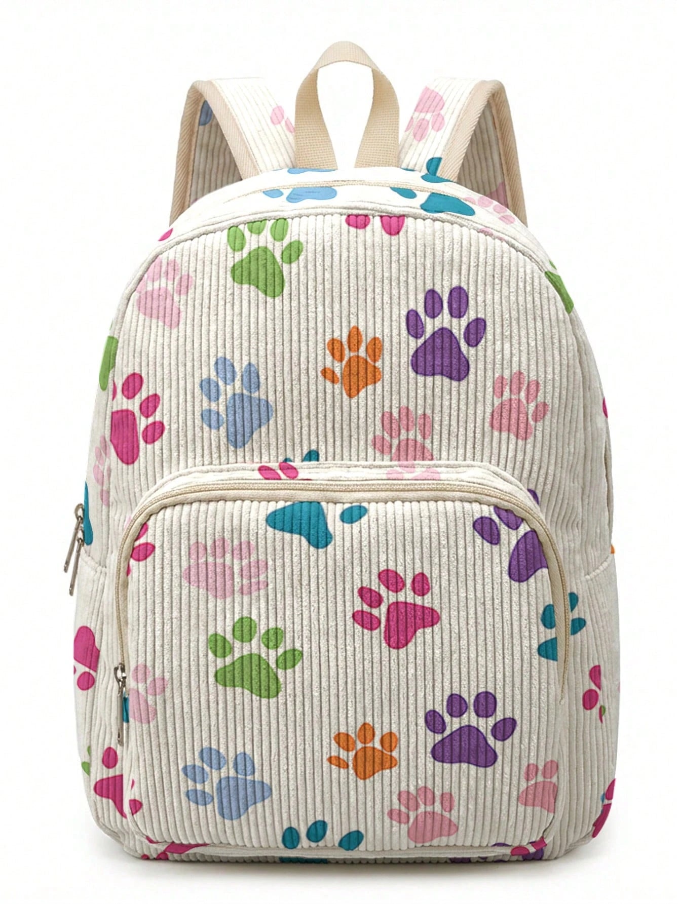 1 Piece Backpack, Women Mini Backpack, Corduroy Girl School Bag, Travel Storage Bag, Paw Print Design, Large‑Capacity Foldable Easy‑To‑Store Bag, Lightweight & Pressure‑Relieving, Multi‑Pocket Layered